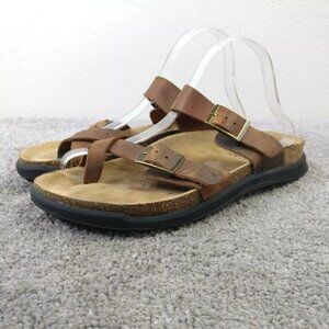 White Mountain Footbeds Sandals Womens 8 Shoes Brown Leather Buckle Toe Loop